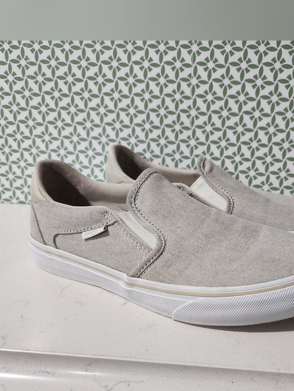 Womans Slip-On Canvas Vans in Light Taupe